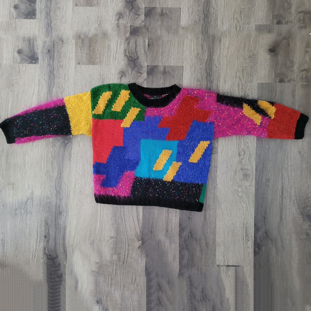 Vintage 90s Mohair Blend Colorblock Carole Little Sweater - Picture 2 of 10